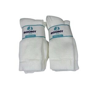 4 Pairs ROOMY Diabetic Socks J800L White Crew Size 6-8 Made In USA Brand New